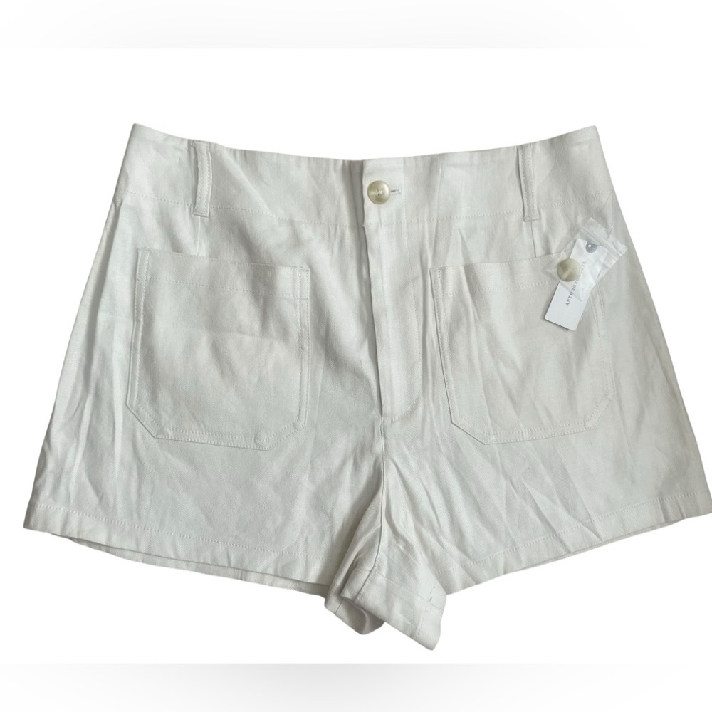 Anthropologie Maeve The Colette Shorts Sz 32 Linen Blend High Rise Chalk White - Picture 3 of 8